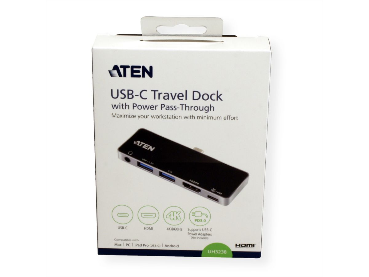 ATEN UH3238 USB-C Reise Dockingstation mit Power Passthrough