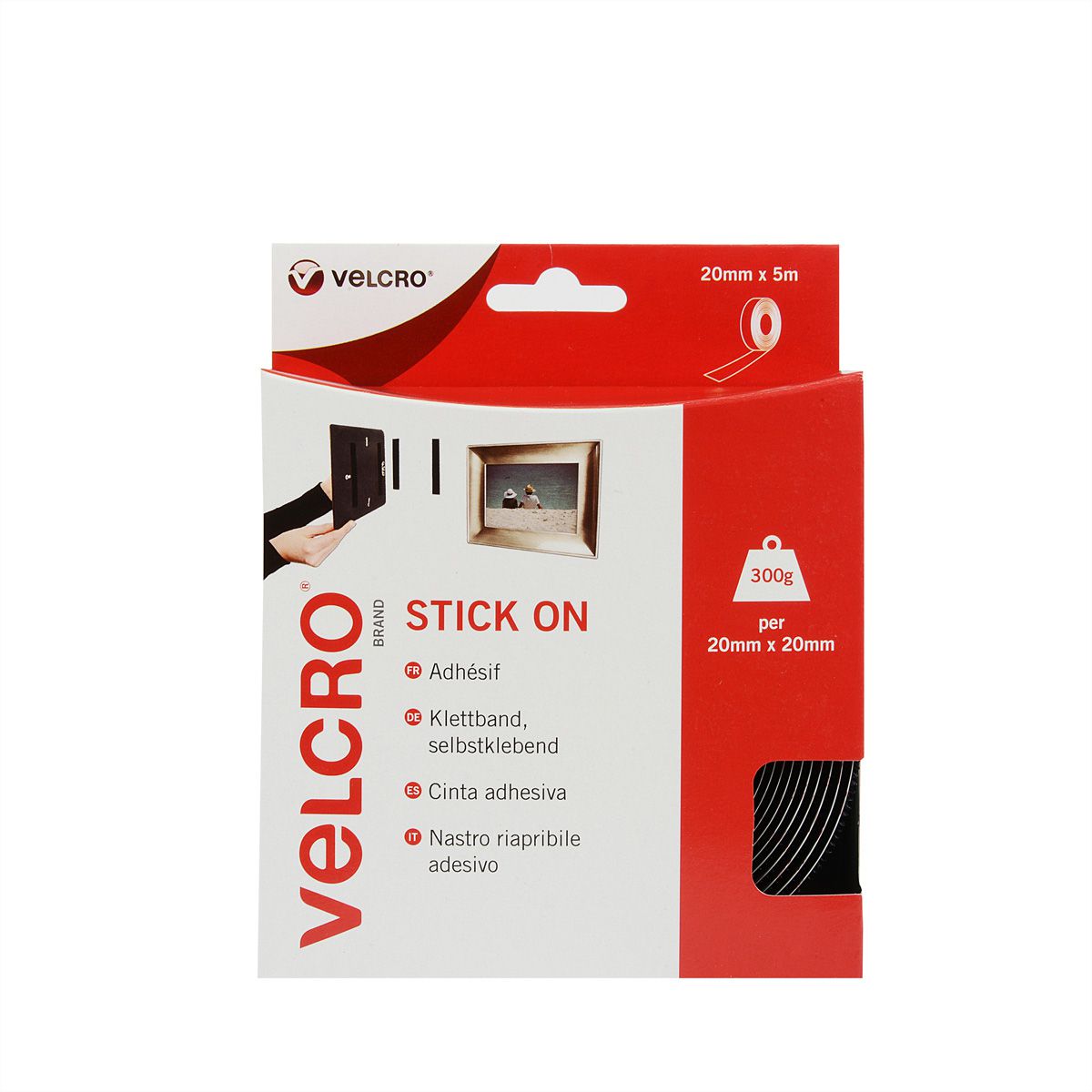 VELCRO® Bande 20mmx5m noir, crochets & velours autocollants