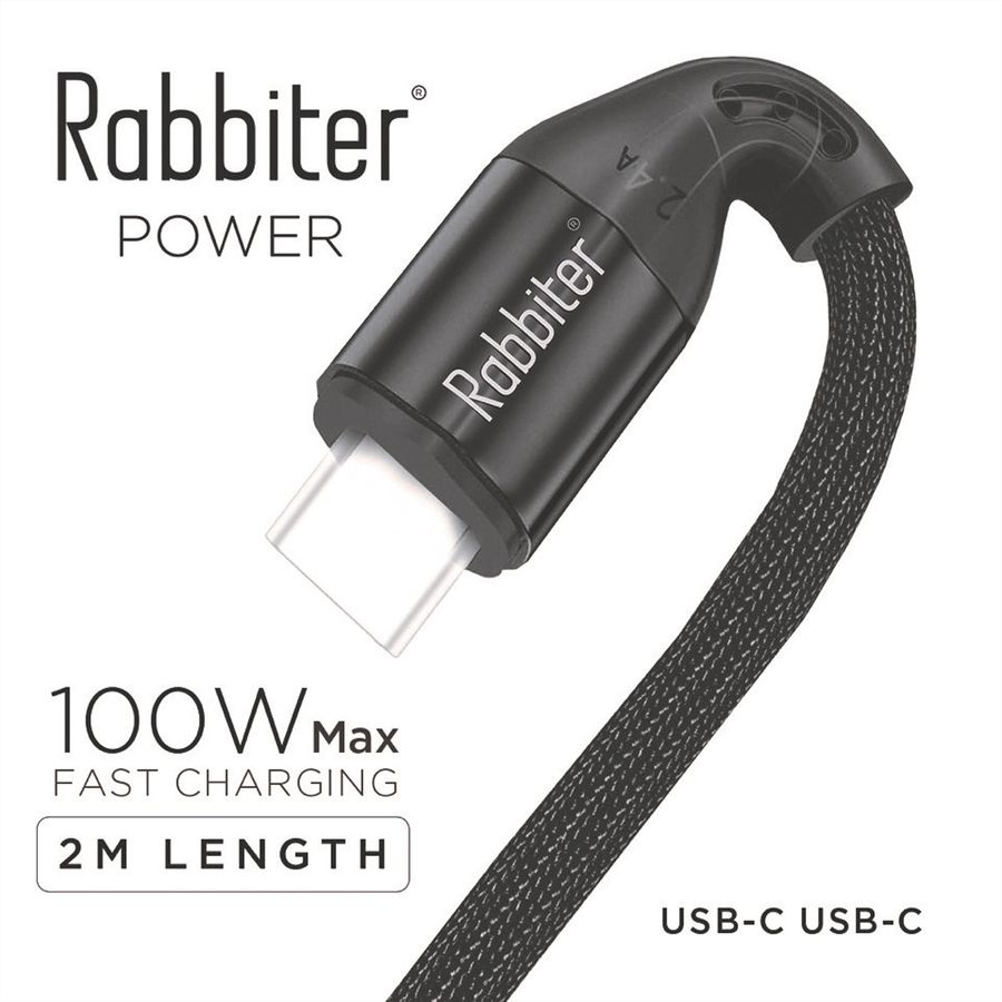 Rabbiter Power USB-C Kabel, 100W, 2.0m, schwarz, 2 m