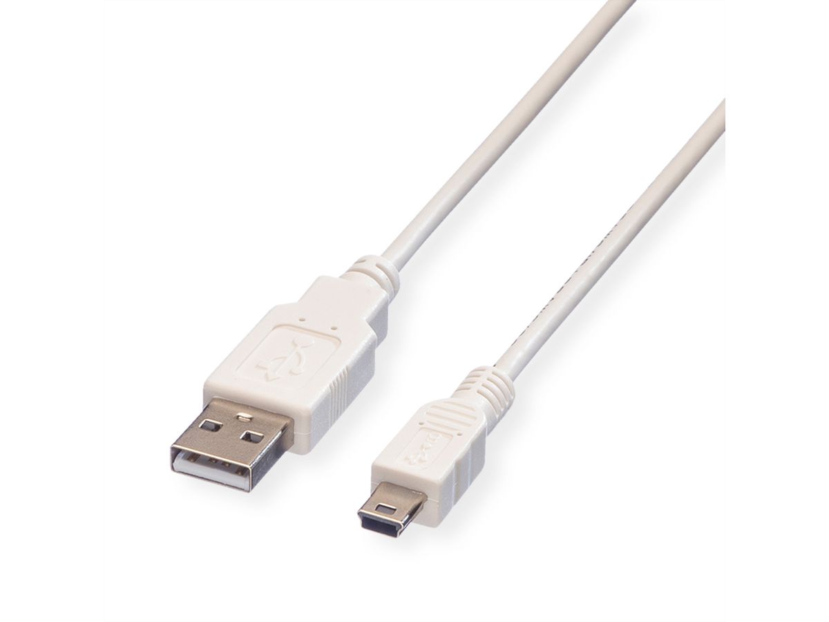 VALUE USB 2.0 Kabel, Typ A - 5-Pin Mini, weiss, 3 m