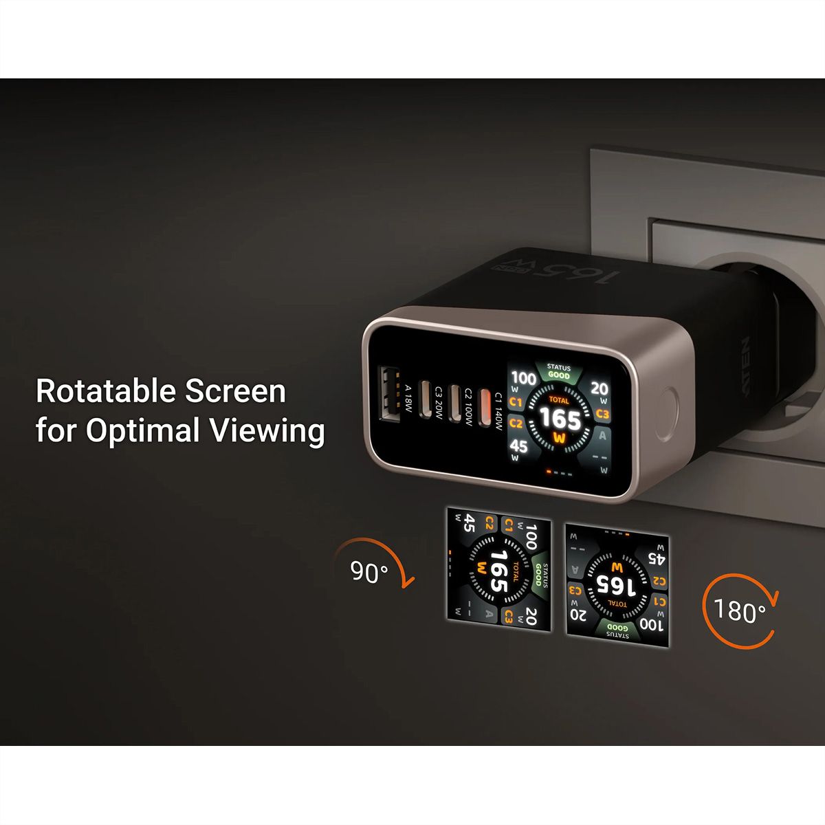 ATEN UP5165 165W 4P Smart Display Charger, GaN, 165W