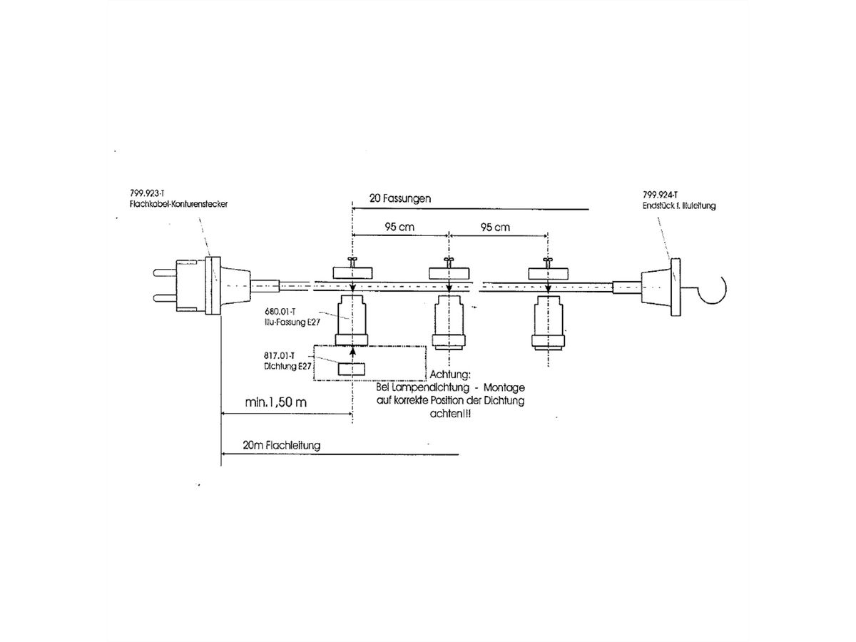 BACHMANN Lichterkette, 20 Fassungen, 20 m