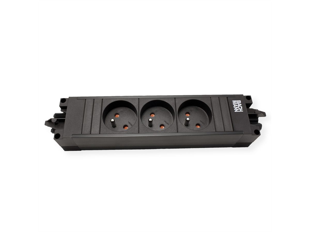 BACHMANN STEP BASE 3xUTE GST18, Fiche à contact de protection CEE 7/7 C19 0,5m, noir