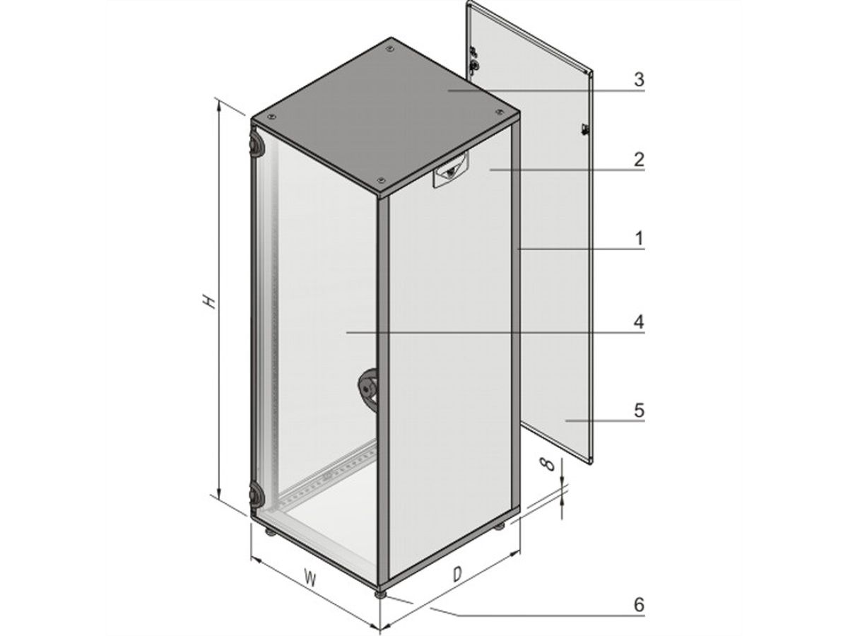 Armoire Novastar SCHROFF avec porte vitrée et panneau arrière, Slim-Line, RAL 7021/7035, 945H 553W 600D