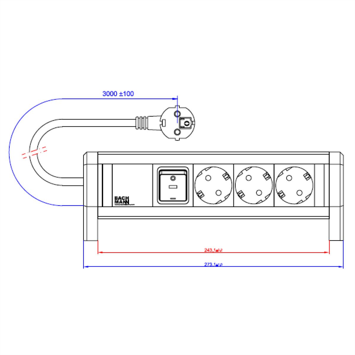 BACHMANN 3x2P+T allemand, interrupteur, 3 m