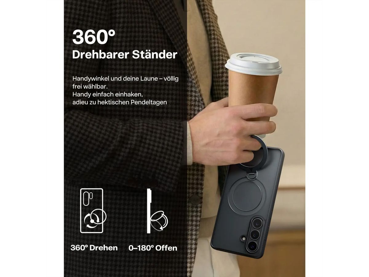 Torras Ostand 360° Spin Schutzhülle, Galaxy S26 Plus, schwarz