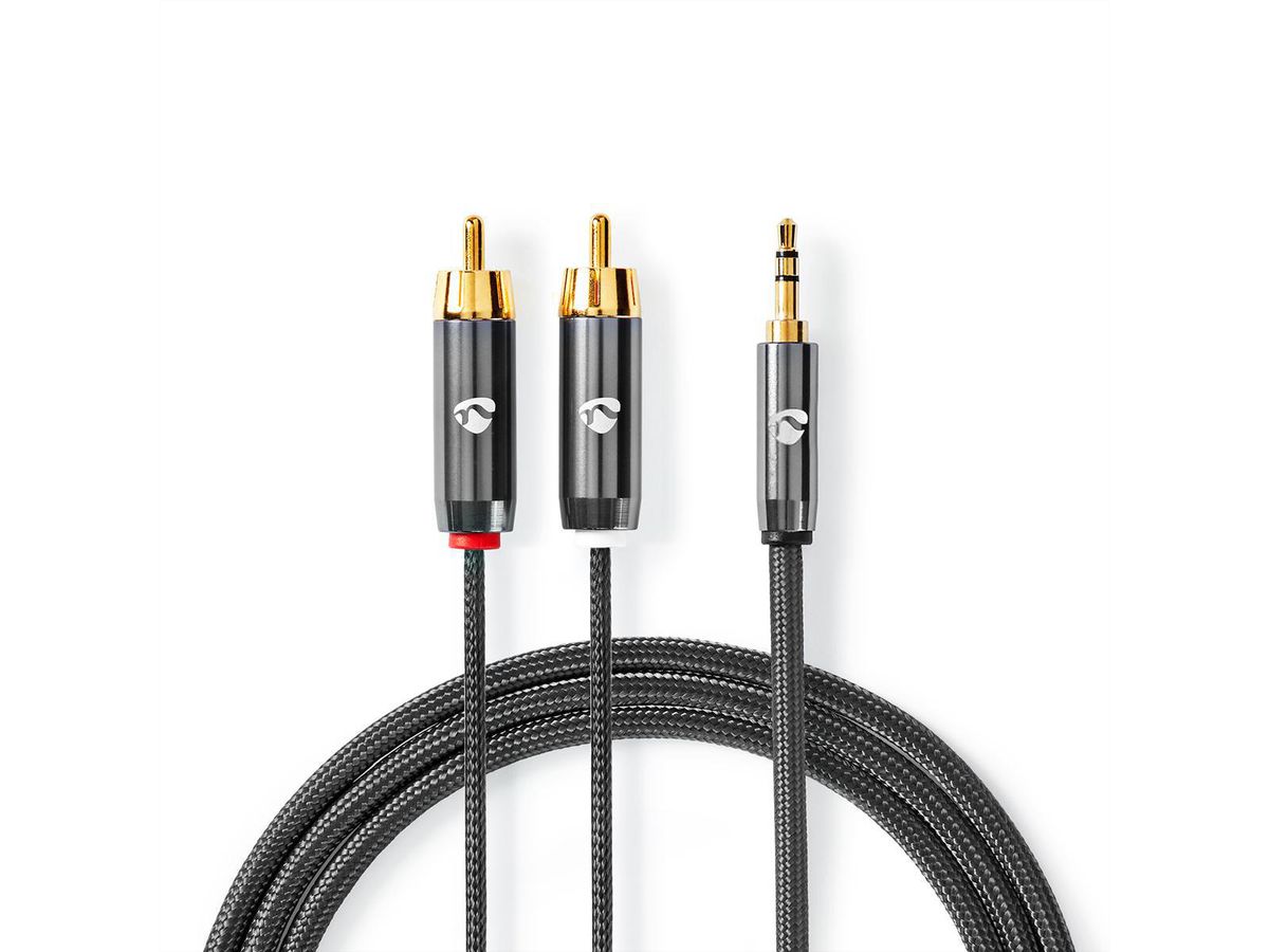 Câble audio stéréo Nedis, 1x jack ST, 2x RCA ST, gris, 2 m