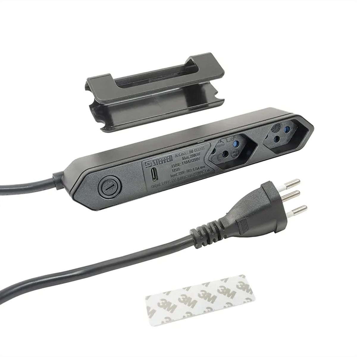 Steffen Bloc multiprises de bureau Alu Desk, 2x T13 + 1xUSB-C PD 18W, noir, 1.5m