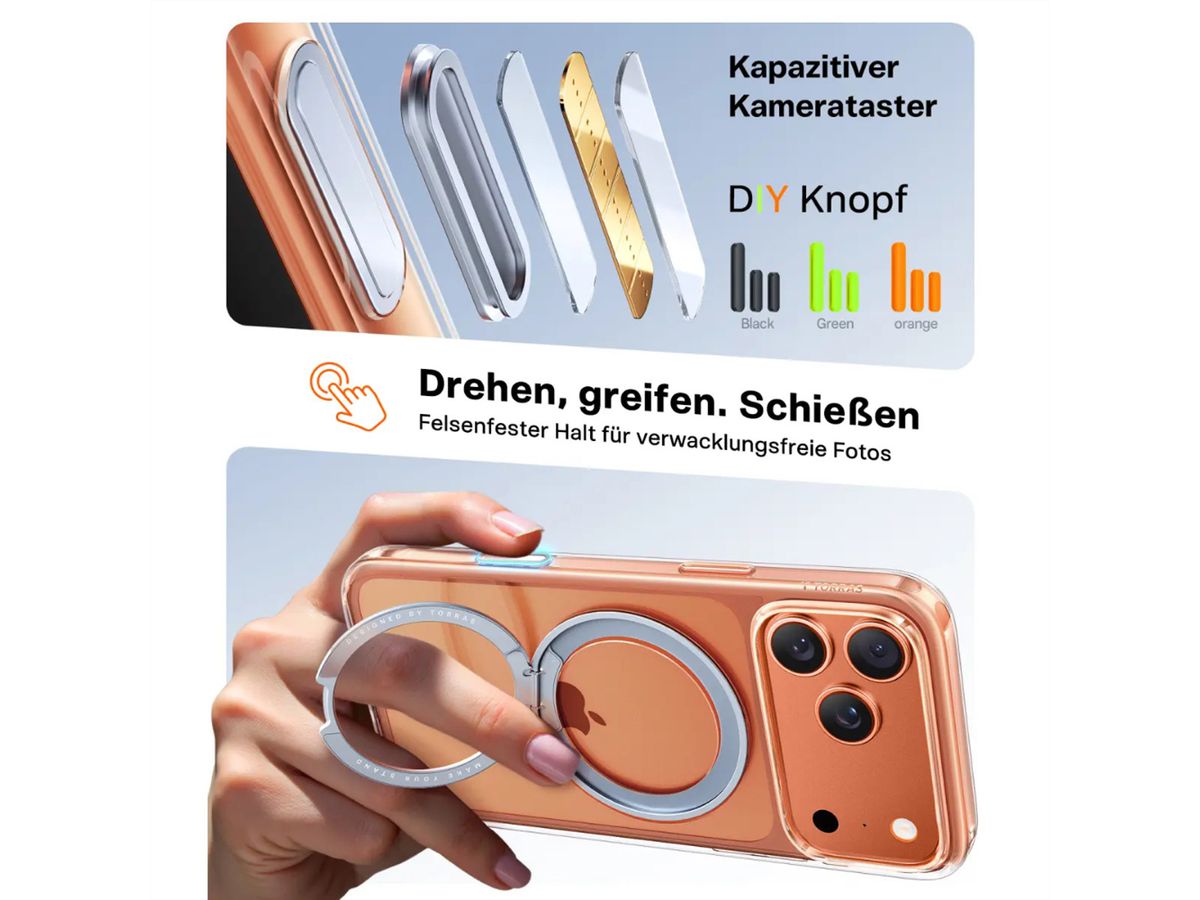 Torras Upro Ostand Case, iPhone 17 Pro Max, MagSafe, clear, transparent