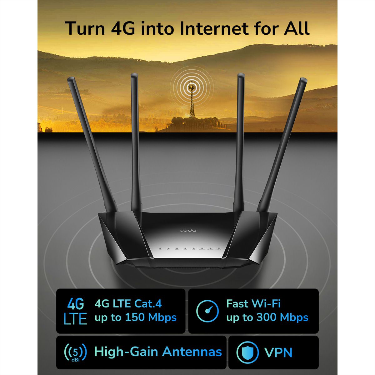 CUDY LT400 N300 Routeur WiFi 4G LTE, Cat4