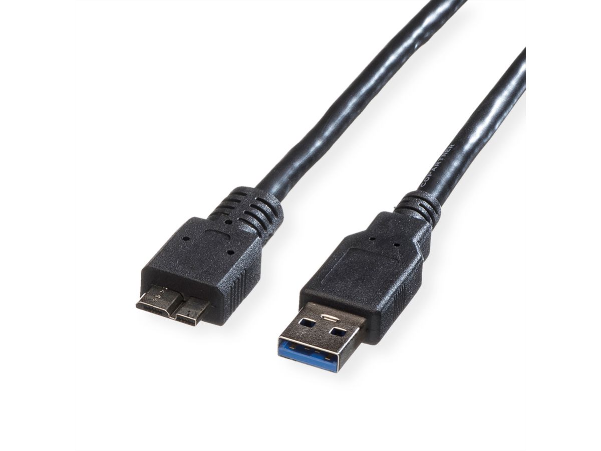 ROLINE USB 3.2 Gen 1 Kabel, A ST - Micro B ST, schwarz, 2 m