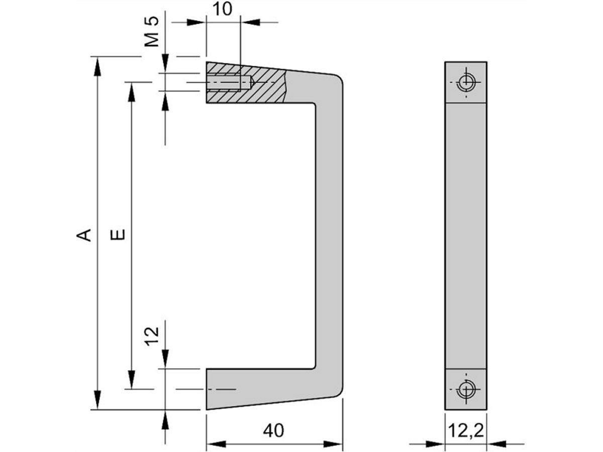 Poignée avant monobloc SCHROFF, largeur 12,2 mm, noir anodisé, 249 mm