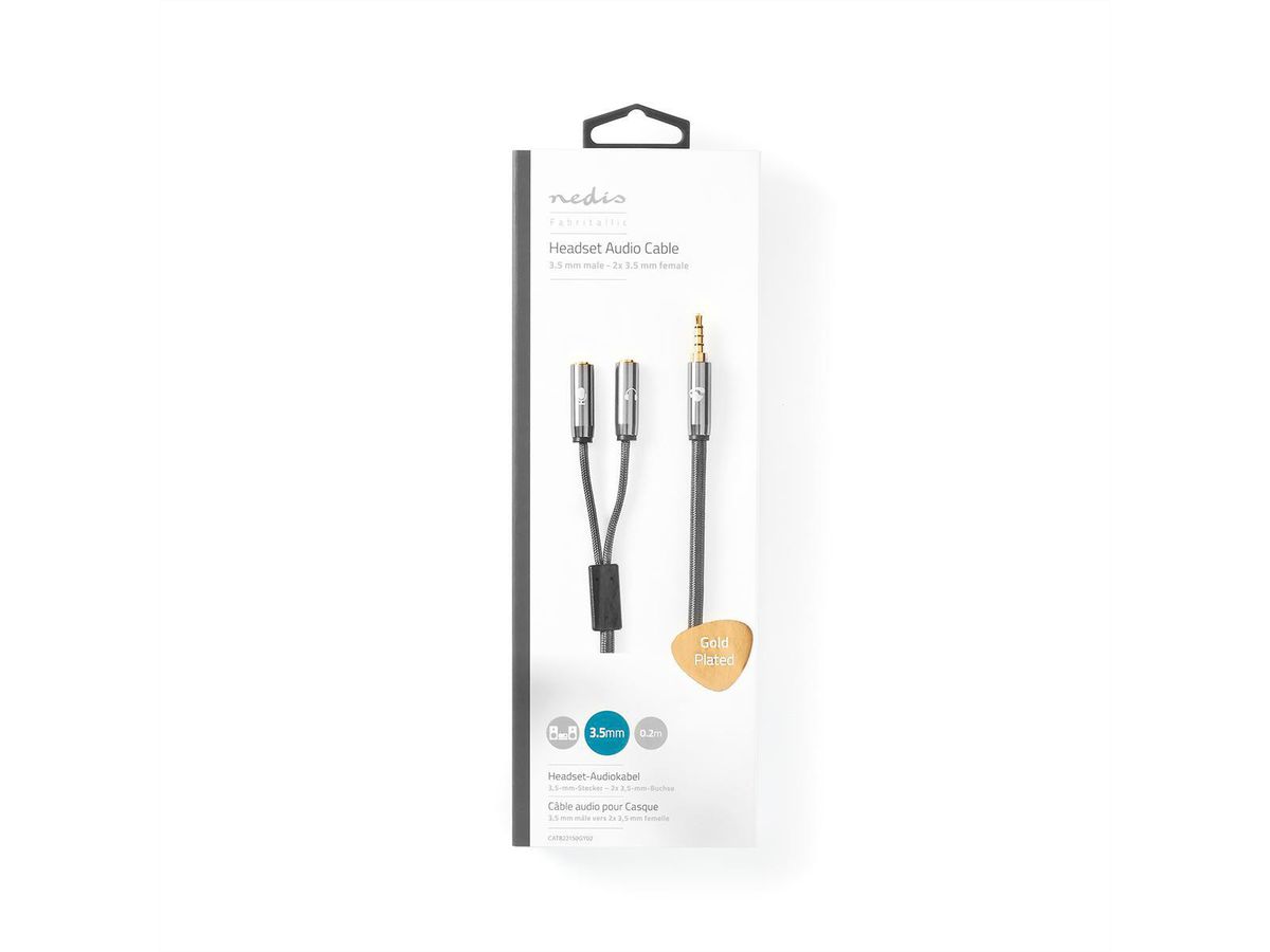Câble audio stéréo Nedis, 3.5mm, 1x ST, 2x BU, gris, 0.2 m