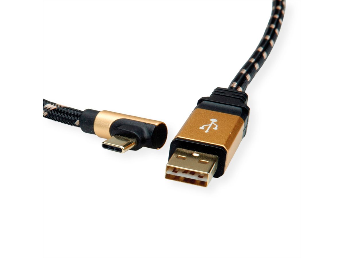 ROLINE GOLD USB 2.0 Kabel, USB A ST reversibel  - USB C ST gewinkelt, 1,8 m