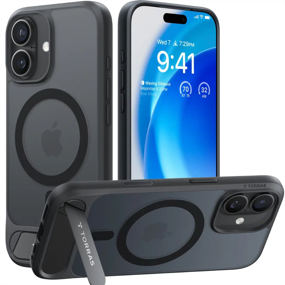 Torras Pstand Spin Case, iPhone 17, MagSafe, noir