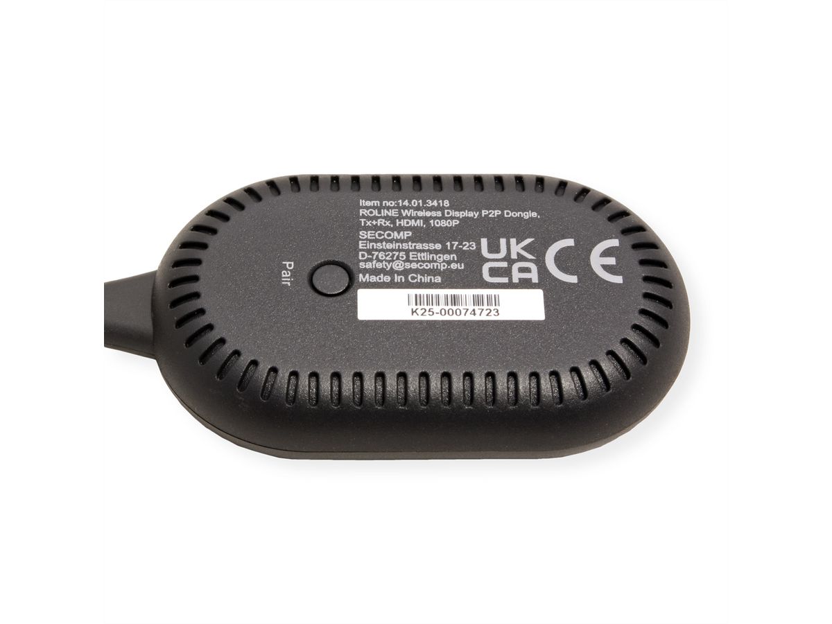 ROLINE Drahtloses P2P-Anzeige-Dongle-Set, Tx+Rx, Wireless USB-C zu HDMI, 1080p, 20 m