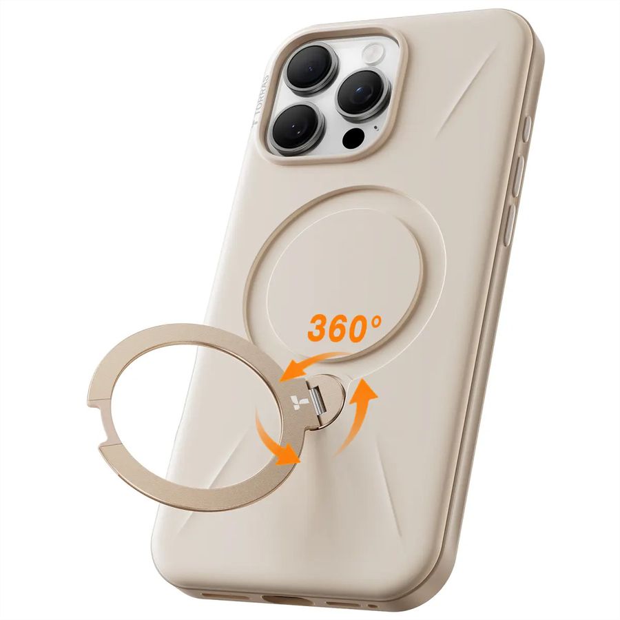 Torras Ostand 360° Spin Fusion Case, iPhone 16 Pro, MagSafe, beige