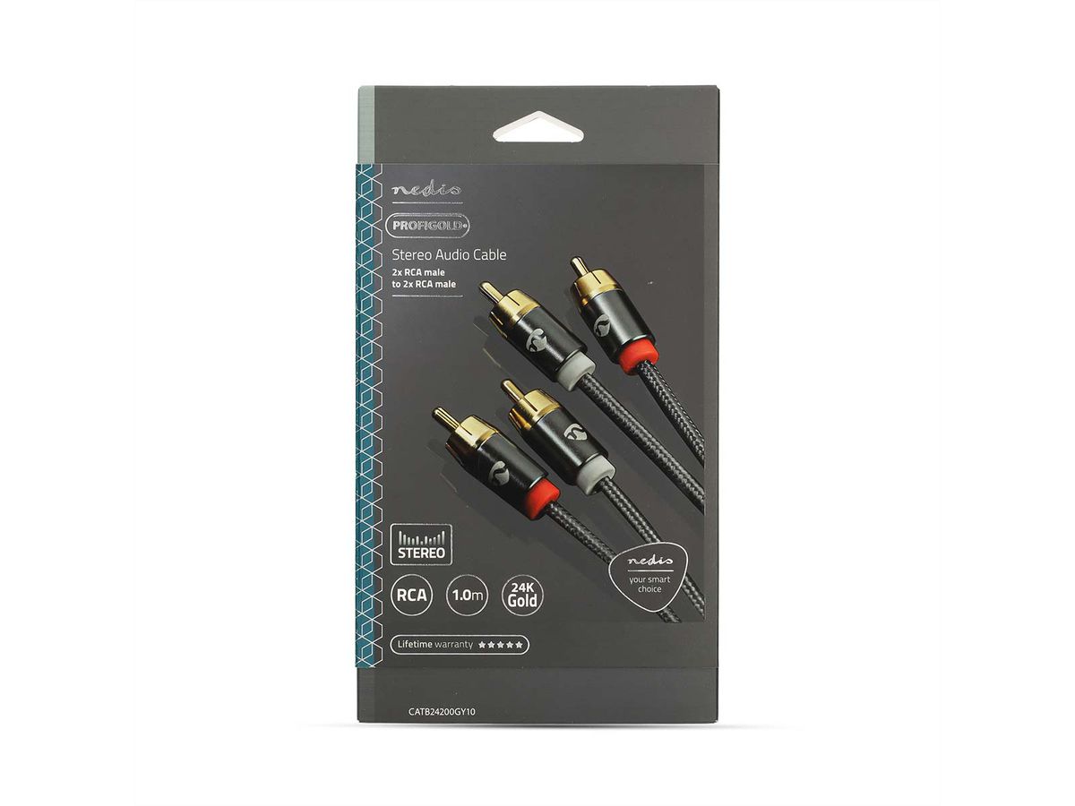 Nedis Stereo-Audiokabel, 2x Cinch, ST/ST, grau, 1 m