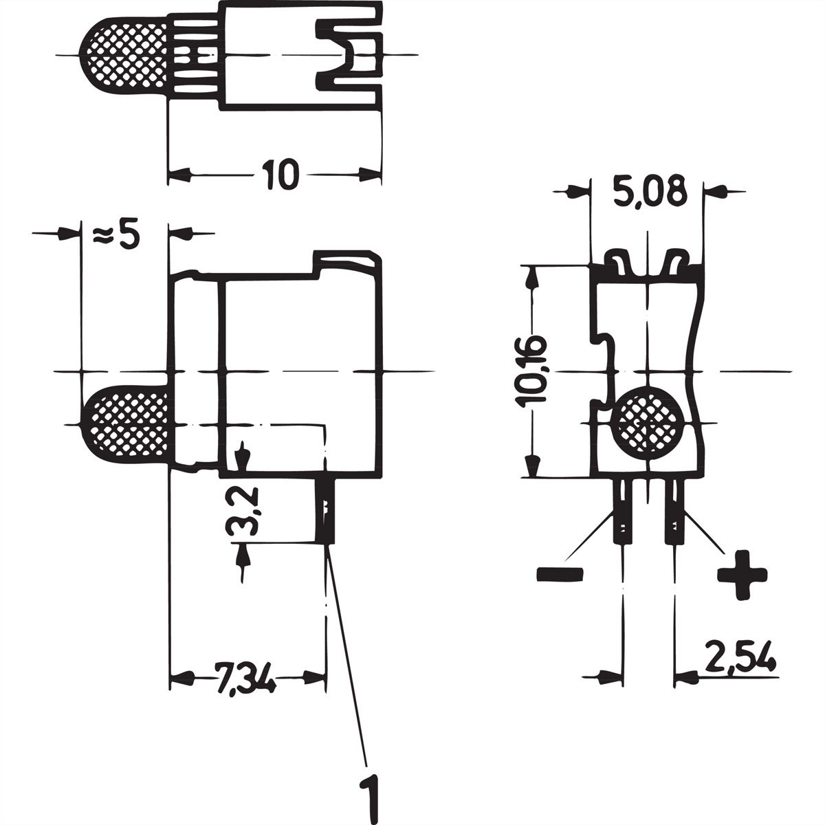 SCHROFF SSingle LED Ø 3.2 mm, courte, plan de montage 1, rouge