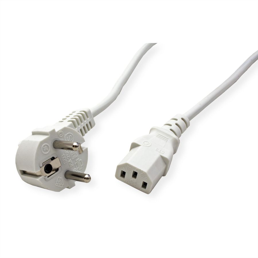 VALUE Netzkabel, CEE7/7-Stecker & IEC-Buchse gerade, weiß, 0,6 m