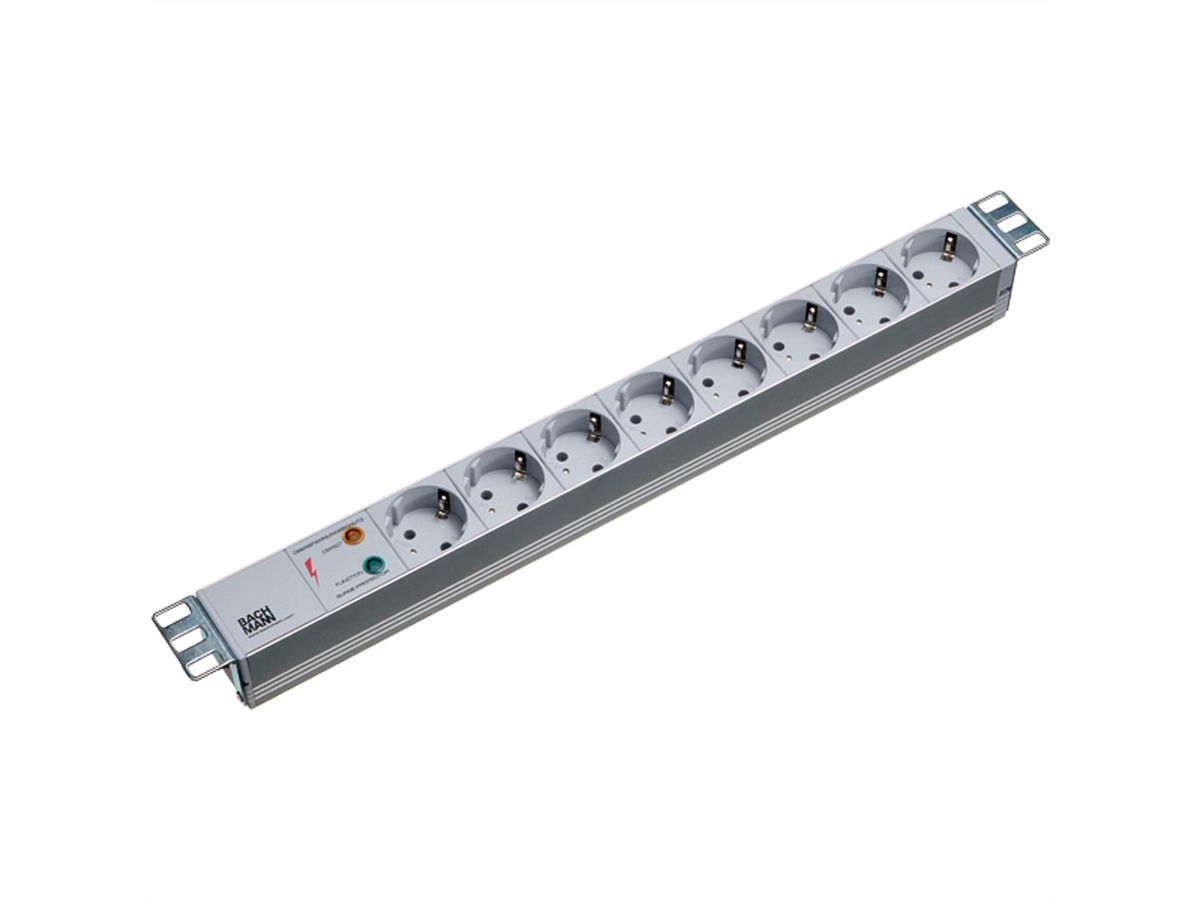 BACHMANN Bâti de prises 19" 8x avec protection contre les surtensions sans interrupteur