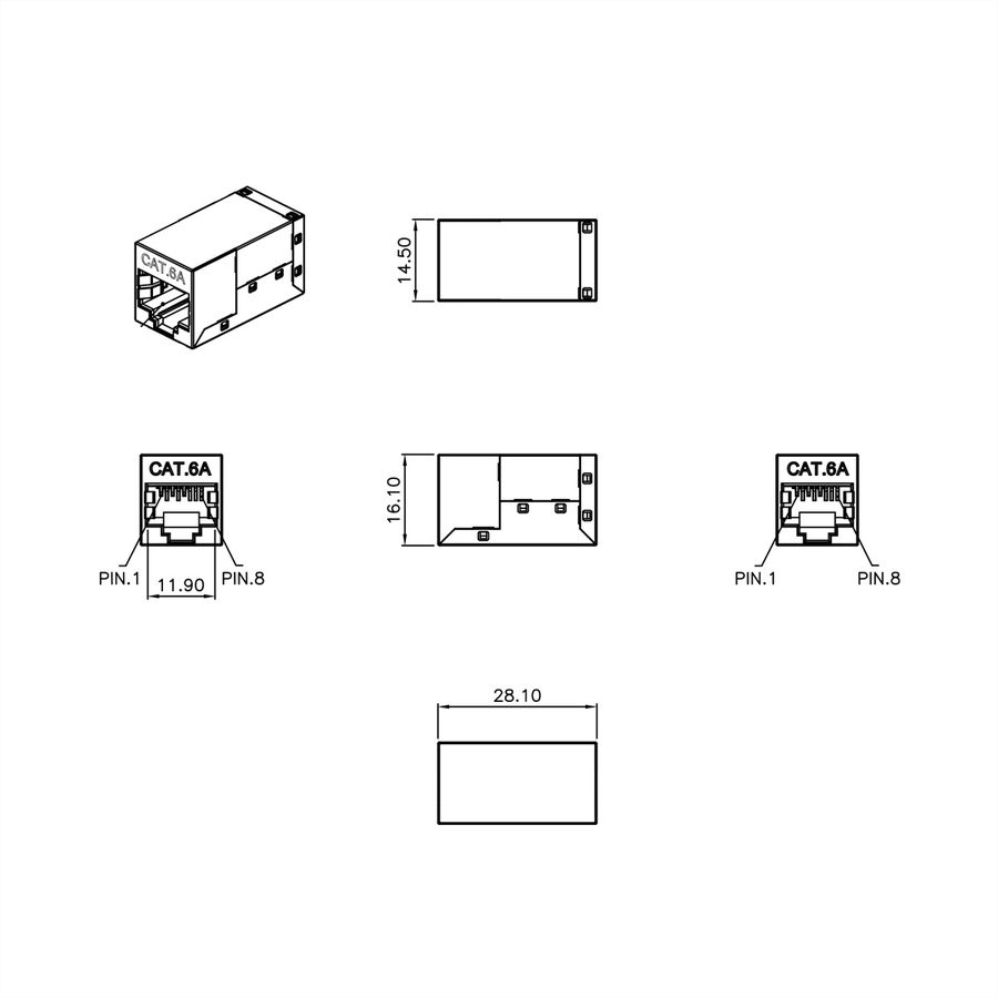 ROLINE Coupleur RJ-45 blindé, Cat.6A/Classe EA, argent