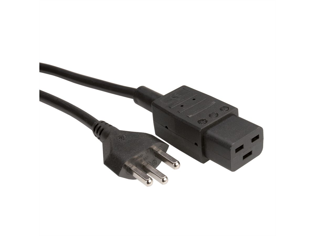 Câble d'alimentation T23 - IEC320-C19 16A/250V, 2m, noir, suisse, 2,0m