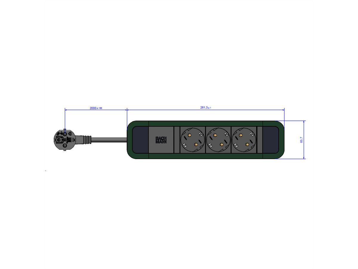 BACHMANN PRIMO 2 3xCEE7/3 2,0m CEE7/7 RAL6028