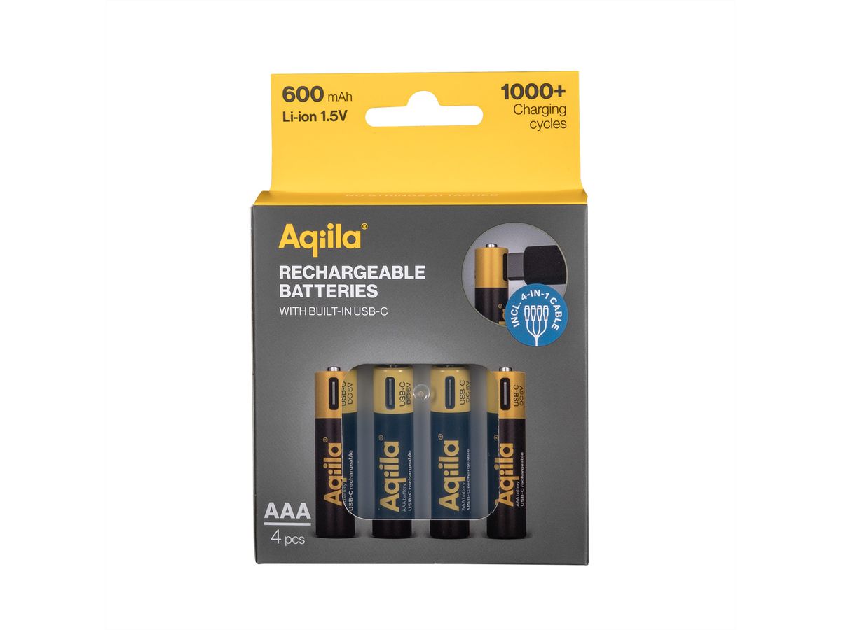 Aqiila USB-C Batterie AAA 4x, 600 mAh, 1,5 V