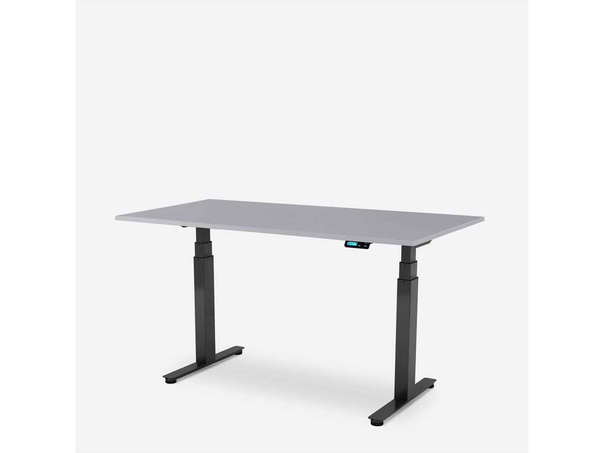WRK21 Schreibtisch Work 140 x 80 cm, Höhenverstellbar, Grau Uni / Schwarz