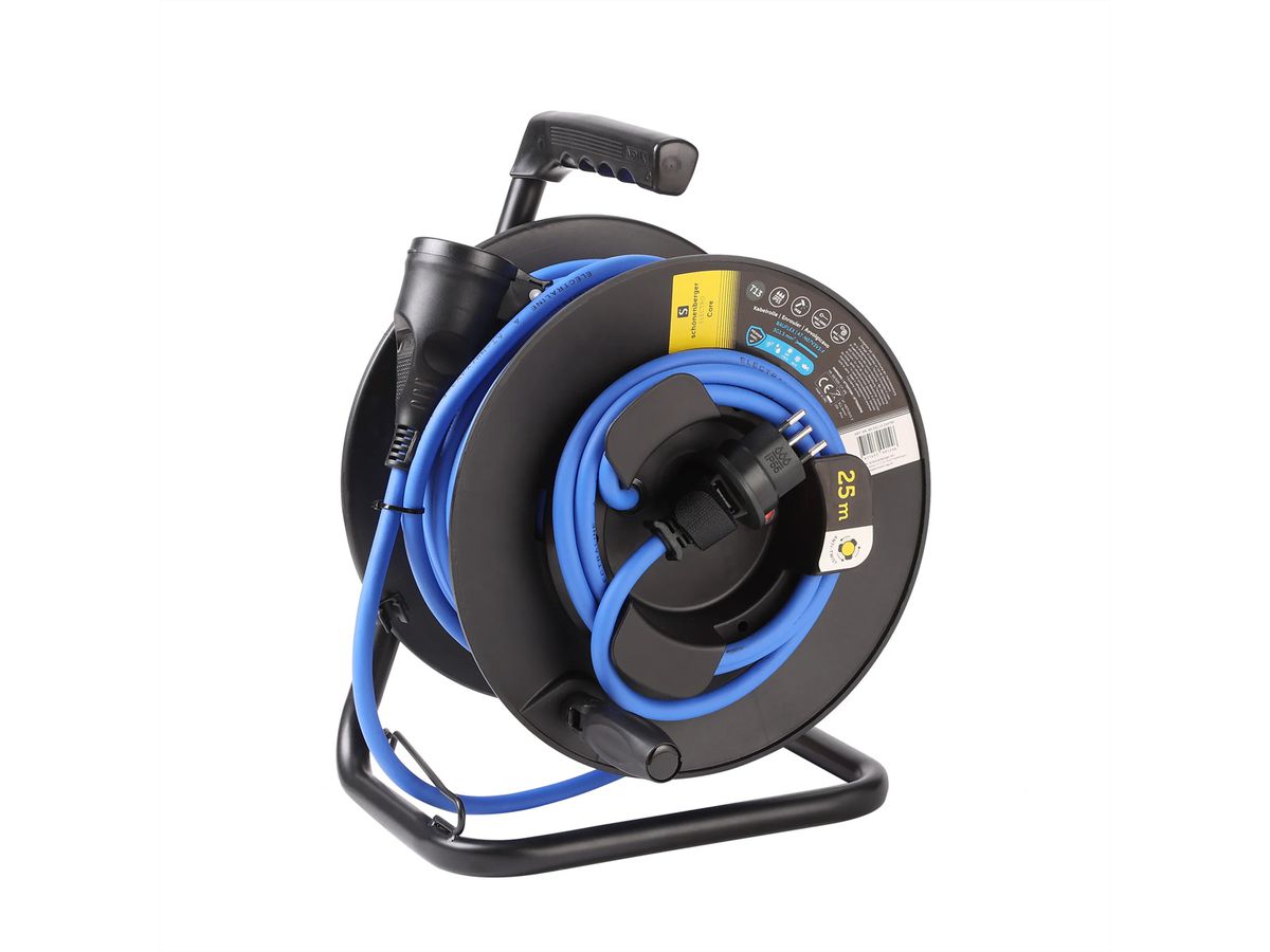 Kabelrolle Antitwist T13 IP55 25m, BAUFLEX N07V3V3-F 3G1.5mm2 IK08, schwarz / blau