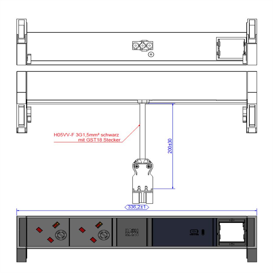 BACHMANN DESK2 ALU BLACK 2xUK 1xCM, UK