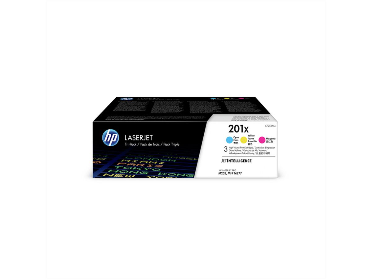 CF253XM (201X), HP Color LaserJet Tri-Pack, C/M/Y, pour HP Color LaserJet Pro M252, Pro MFP M277