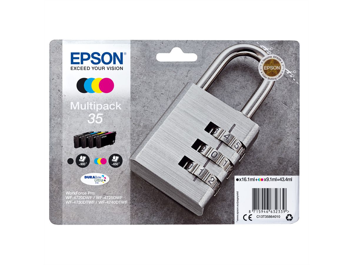 C13T35864010, Multipack, 4-farbig, 35, Tintenpatrone schwarz, cyan, magenta, yellow für EPSON WorkForce Pro WF-4720