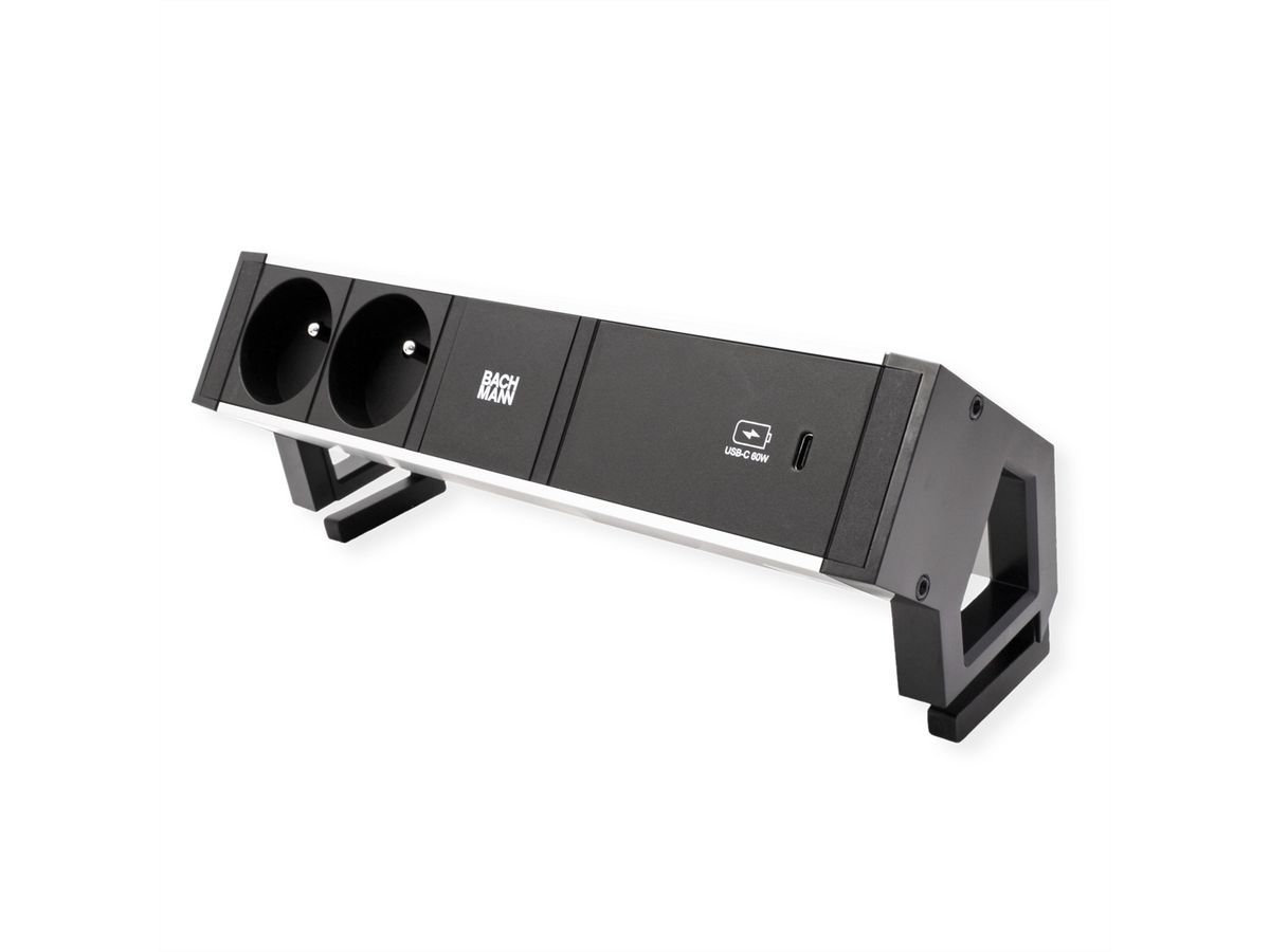 BACHMANN DESK2 ALU BLACK 2xUTE 1xUSBC 60W 0,2m GST18