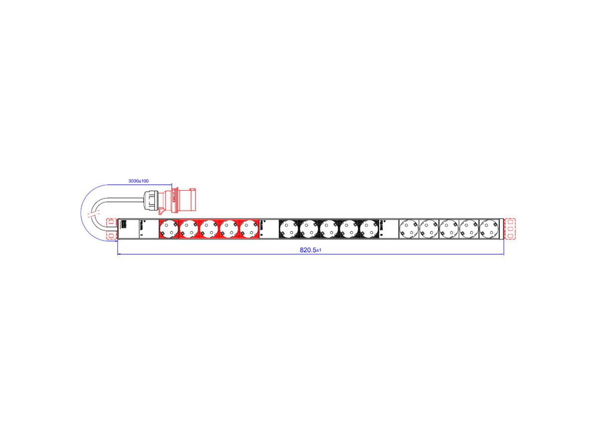 BACHMANN IT PDU ALU 0UH 15 x contact de protection CEE 3x 16A rouge