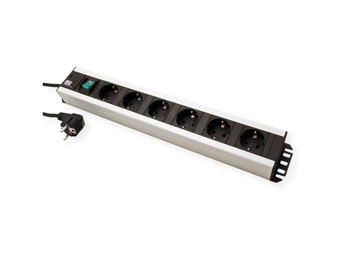 BACHMANN Multiprise 6x contact de protection, interrupteur, compatible rack 19 pouces, Chargeur USB 60W 1xABD GST18, 2 m