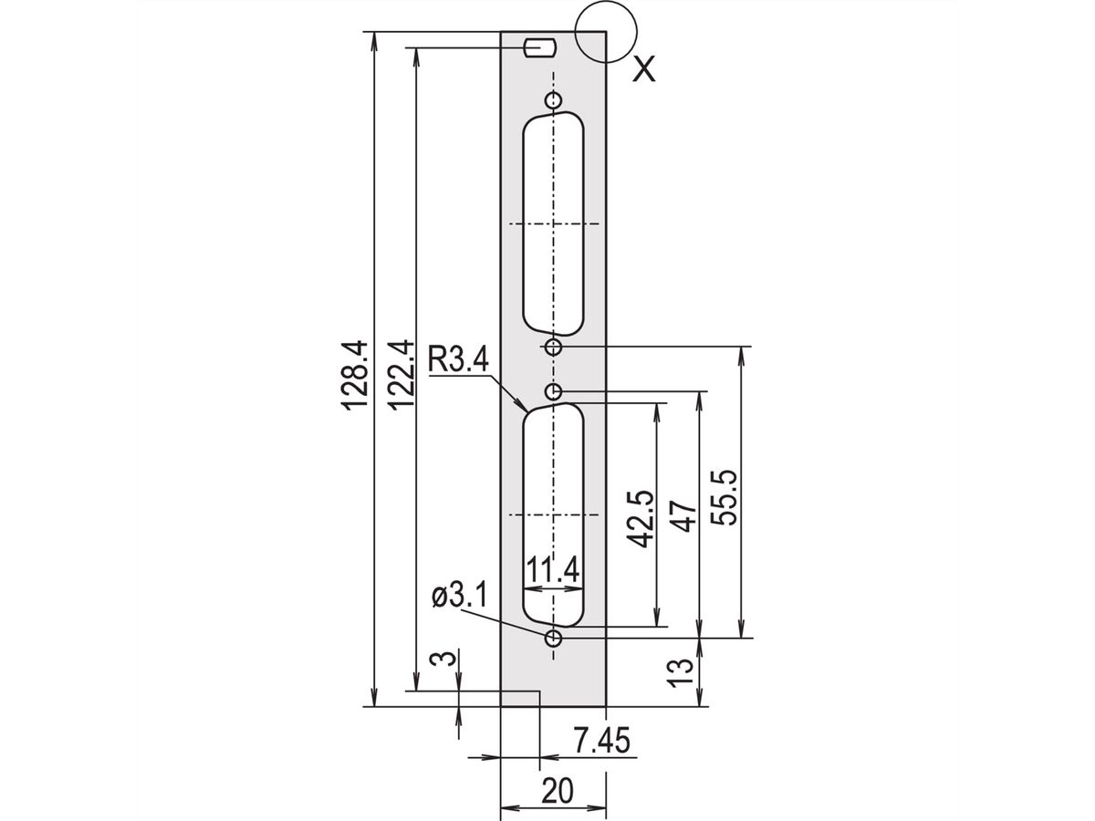 SCHROFF Face avant, plate, Refrofit Shielding, D-Sub Cutout, 3 U, 4 HP, 2 x 25 broches, 2,5 mm, alu, anodisé avant, conducteur arrière