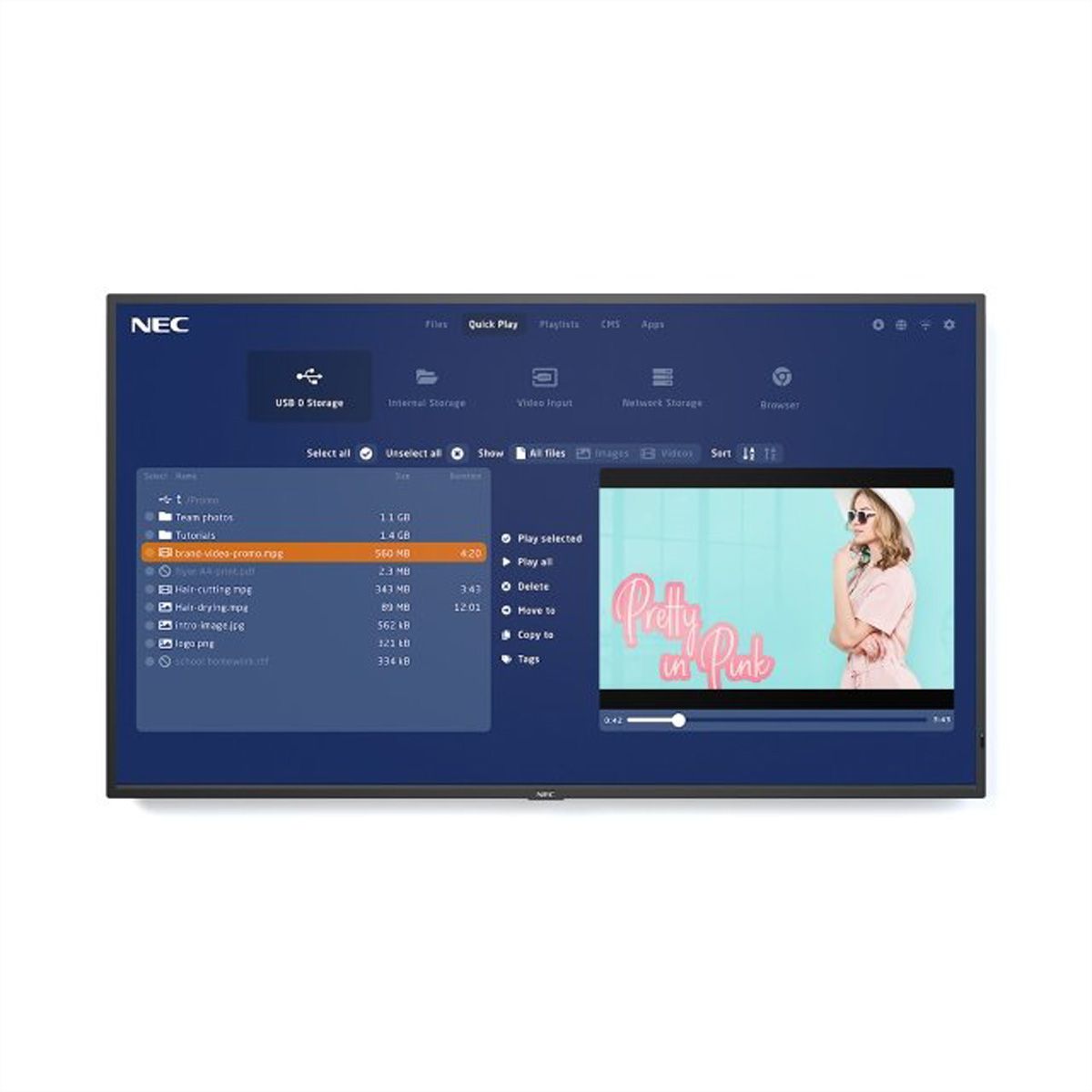 NEC Signage Display MultiSync M431MPi4, 43", UHD, 24/7, 500cd/m², raspberry Pi4