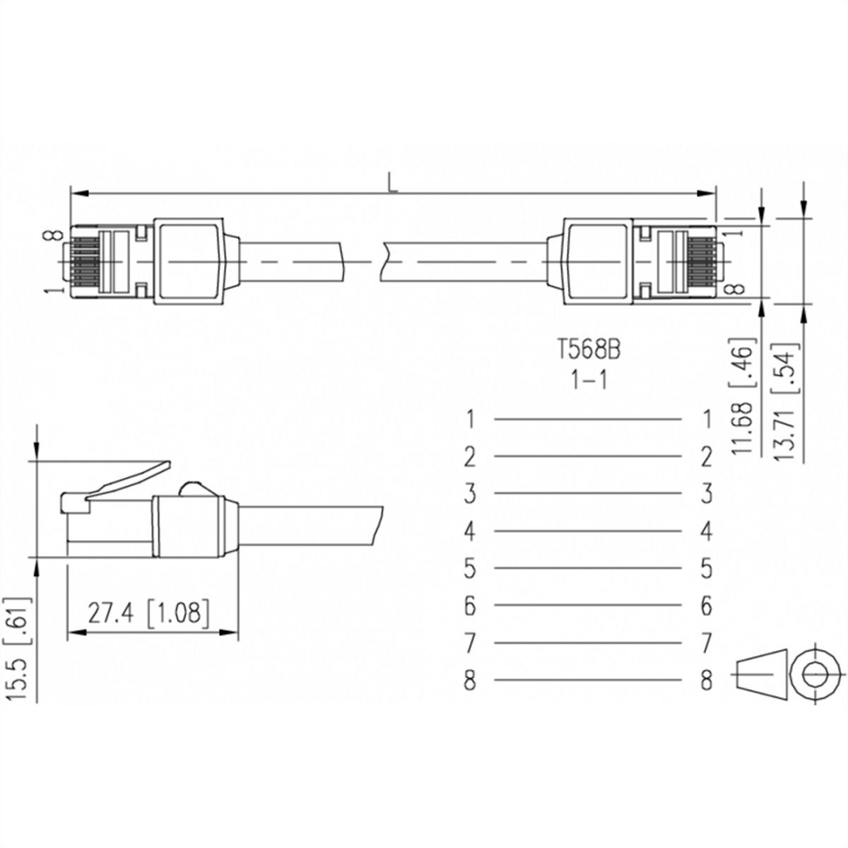Cordon BTR Cat.6 (Classe E) S/FTP, Ultraflex500 VoIP AWG 26, LSOH, blanc, 0,5 m