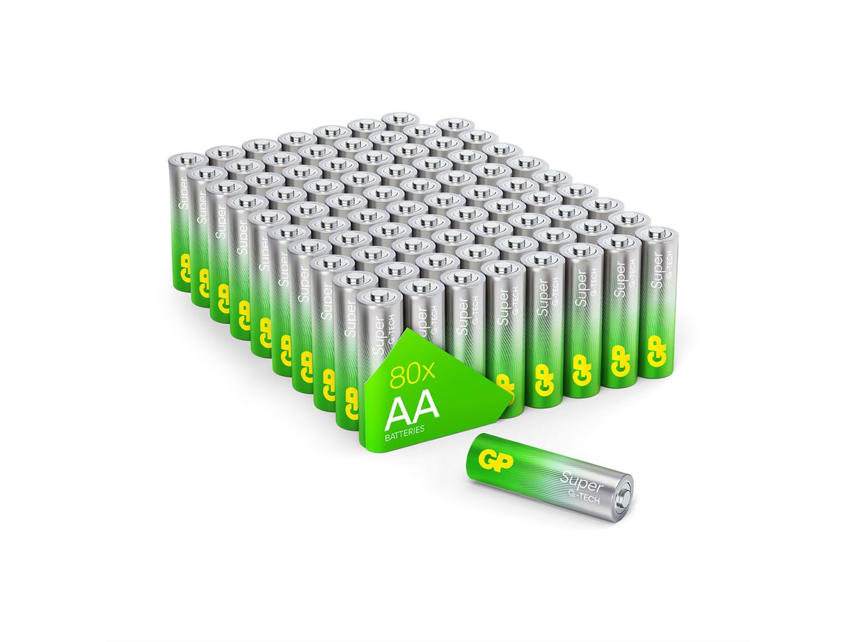 GP Batterie Super Alkaline AA 80x, 1,5V,G-TECH, Flat-Pack
