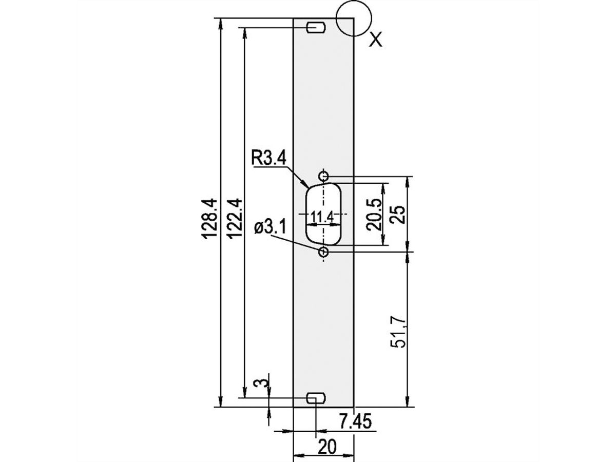 SCHROFF Face avant, plate, non blindée, découpe Sub-D, 3 U, 4 HP, 1 x 9 broches, 2,5 mm, alu, anodisé avant, conducteur arrière