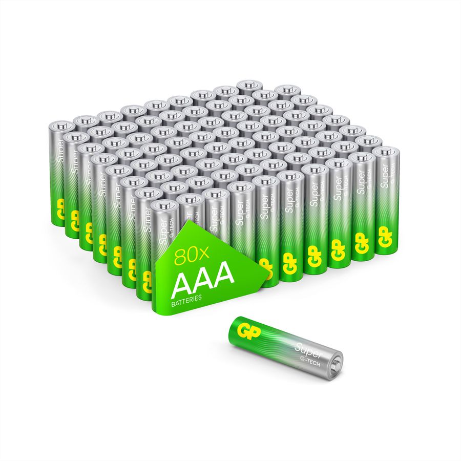 GP Batterie Super Alkaline AAA 80x, 1,5V,G-TECH, Flat-Pack