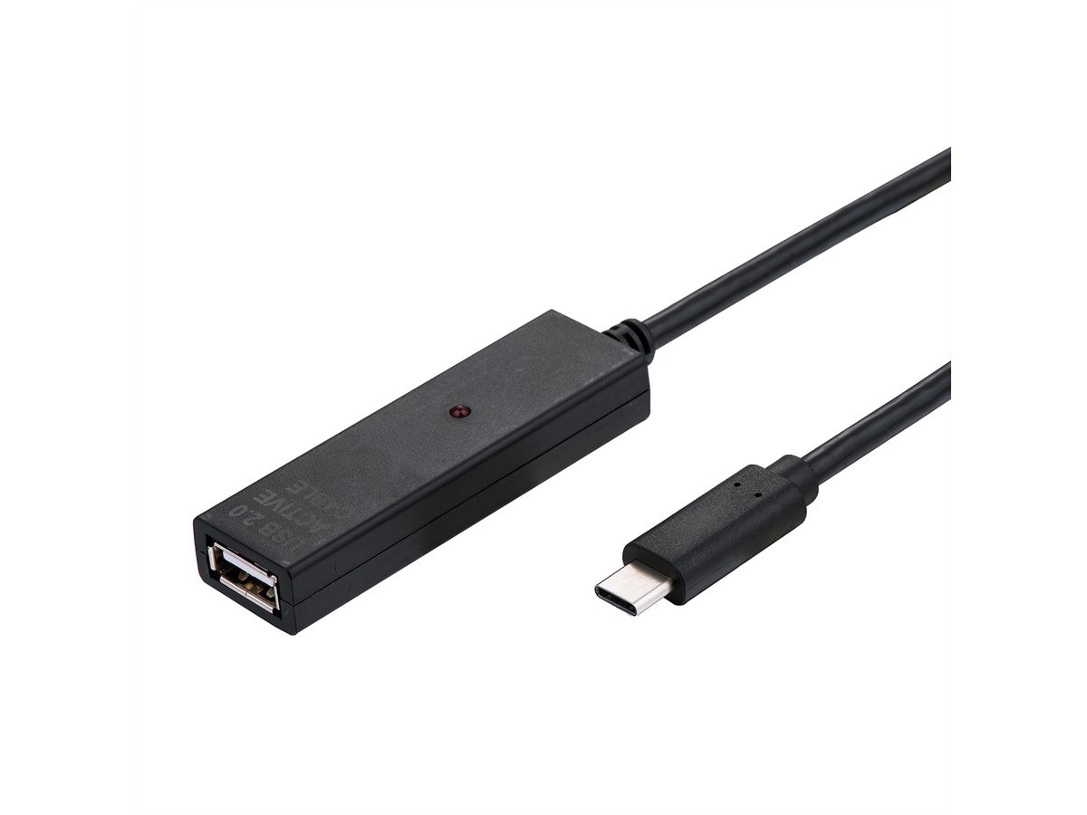 VALUE USB Prolongation active 2.0 avec Repeater, A-C, noir, 20 m