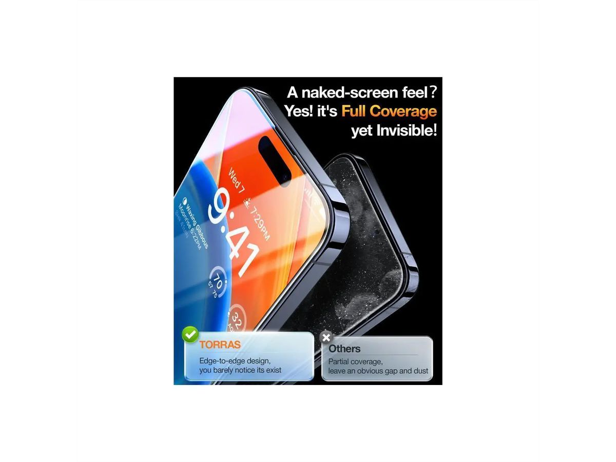 Torras Displayschutz Panzerglas GlassGo Privacy, iPhone 15/14 Pro, transparent