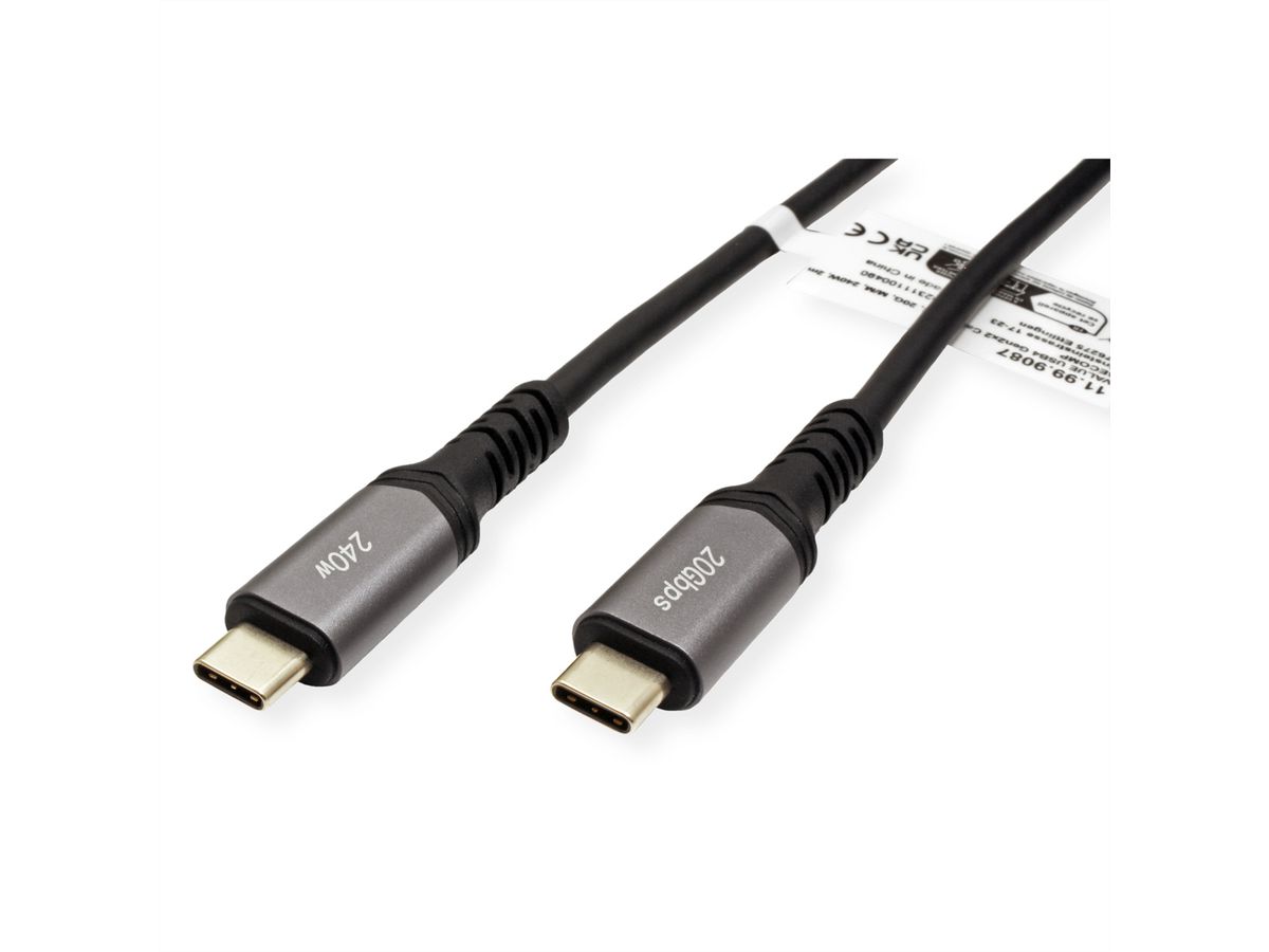VALUE USB4 Gen2x2 Kabel, C–C, ST/ST, 4K UHD-1, 20Gbit/s, 240W, schwarz, 2 m