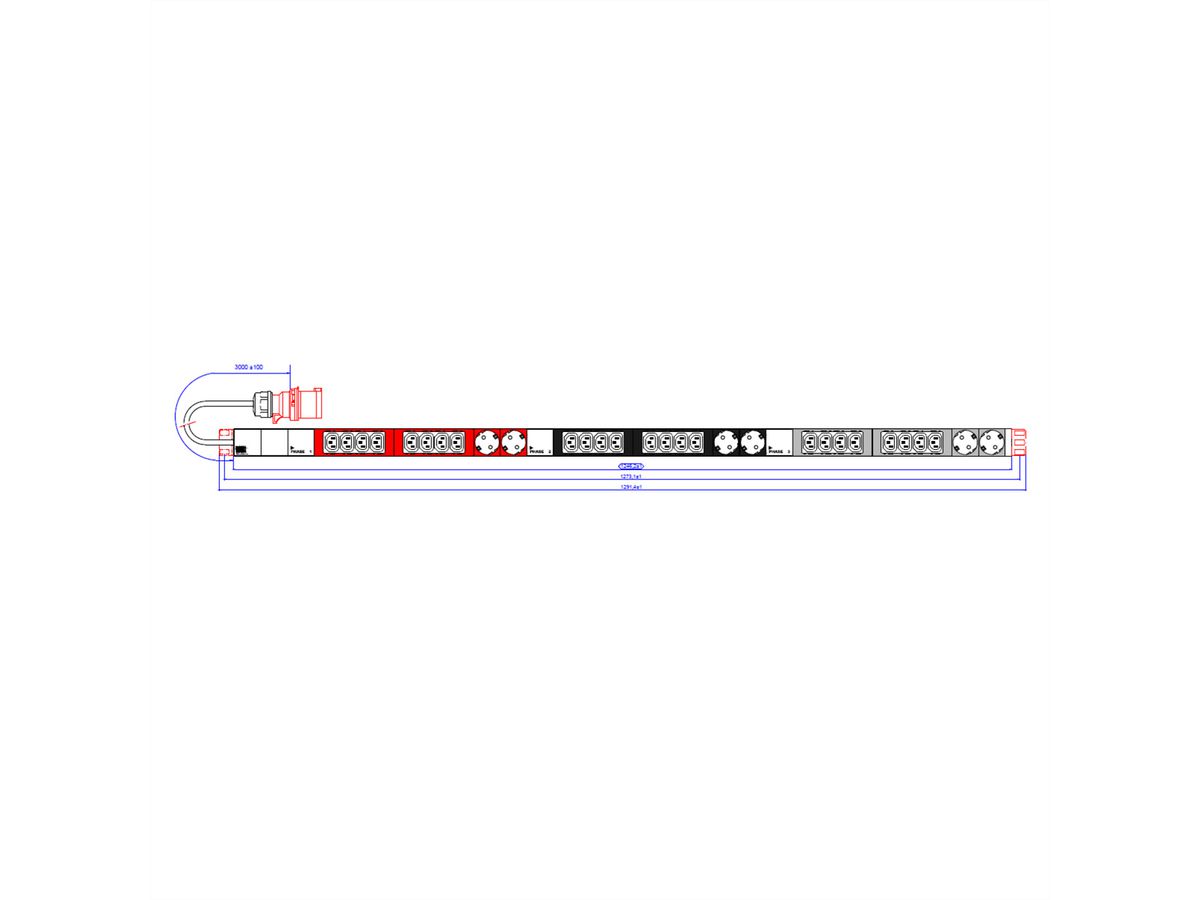 BACHMANN IT PDU ALU 1UH 24x C13 6x contact de protection CEE 3x 16A rouge