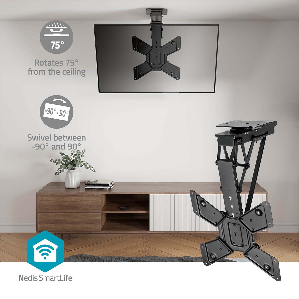 Nedis SmartLife motorisierte TV-Deckenhalterung 23–65" schwarz, Decke, 30 kg, motorisiert