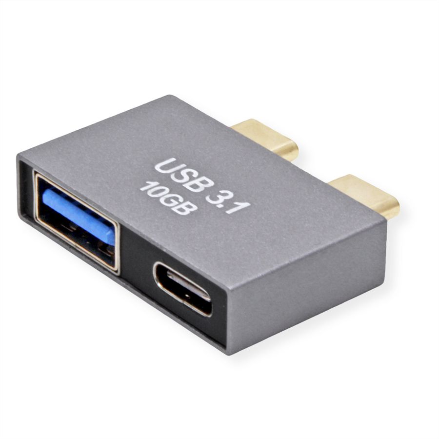 ROLINE Adaptateur USB 3.2 Gen 2, 2x USB Type C - 1x USB Type A + 1x USB C, M/F, argent