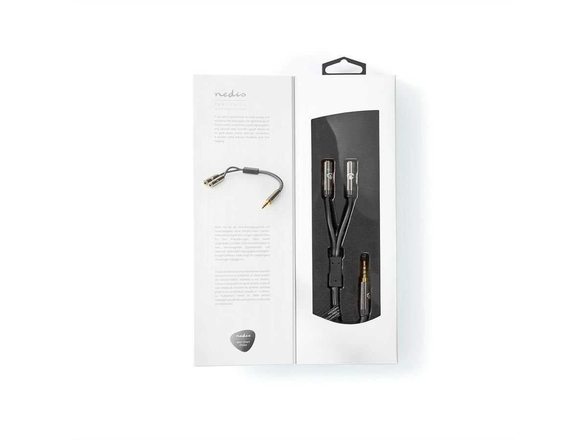 Câble audio stéréo Nedis, 3.5mm, 1x ST, 2x BU, gris, 0.2 m
